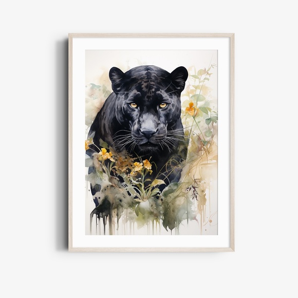 Watercolor Black Jaguar Wall Art Print Unframed - Majestic Jungle Elegance - Picture 6 of 6